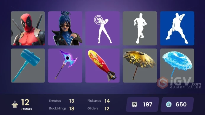 | PC/XBOX | 12 SKINS | Gear Specialist Maya | Deadpool | Hope | 8-Ball vs Scratch | Agent Peely | Brutus | Holiday Boxy | 650 VBUCKS | FpLkv |