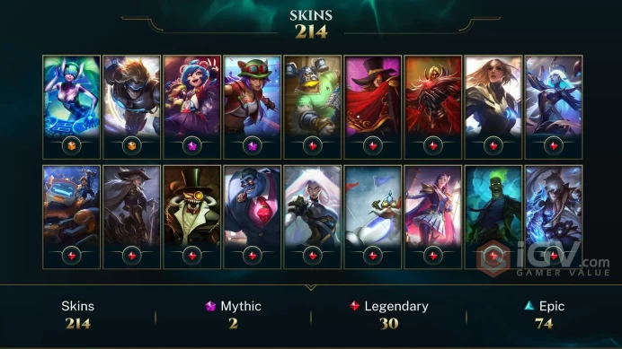 [D166] NA/EUW/OCE/JP/ 172 heroes / 214skins /  Instant Delivery/ Can change bound email and password/Can be transferred to any server
