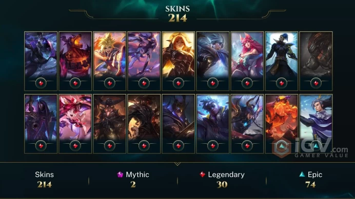 [D166] NA/EUW/OCE/JP/ 172 heroes / 214skins /  Instant Delivery/ Can change bound email and password/Can be transferred to any server