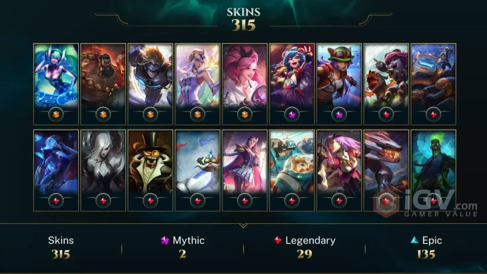 [D171] NA/EUW/OCE/JP/ 172 heroes / 315skins /  Instant Delivery/ Can change bound email and password/Can be transferred to any server