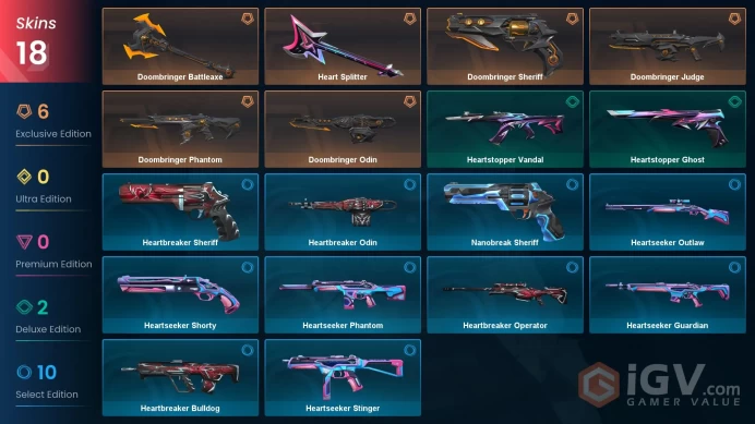 EU / 18 Skins / 2 Knives / Doombringer / Heartstopper / Heartseeker / Heartbreaker / Nanobreak XB36