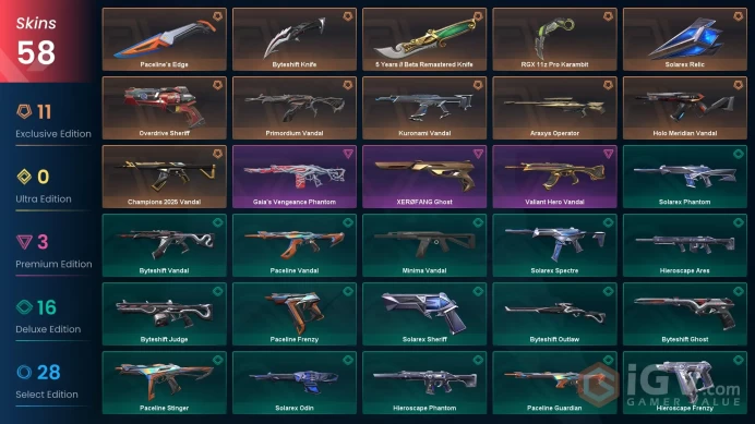 EU [ 58 TOP SKINS + 5 KNIFE ] RGX 11z Pro Karambit + Champions 2025 Vandal + Holo Meridian Vandal + Kuronami Vandal / full acces