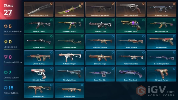 EU | 27 Skins | Black.Market Butterfly Knife | Kuronami Vandal | Neo Frontier Sheriff | Prelude to Chaos Vandal | Sandswept Dagger | FULL ACCESS