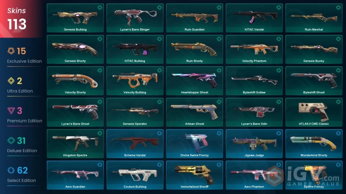 AP | 113 Skins | RGX 11z Pro Blade | Reaver Karambit | Singularity Knife | Radiant Entertainment System Phantom | Evori Dreamwings Vandal | Blas