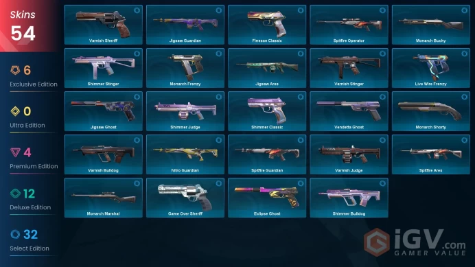 EU | 54 Skins | Champions 2022 Butterfly Knife | Champions 2022 Phantom | Glitchpop Operator | Reaver Vandal | Gaia's Vengeance Vandal | Spline 