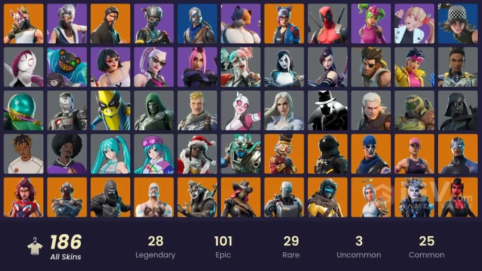 FA / 184 SKINS / THE REAPER / BLUE SQUIRE / ROYALE KNIGHT / ELITE AGENT / GAME KNIGHT / STAGE 5 / OG STW