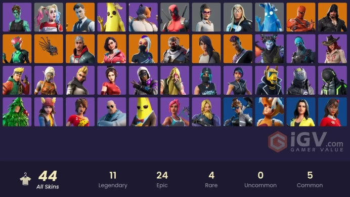 44 skins | Harley Quinn | Vendetta | Fade | Gear Specialist Maya | Hybrid | The Scientist | Blackheart | Midas | Catalyst | Singularity | Rox