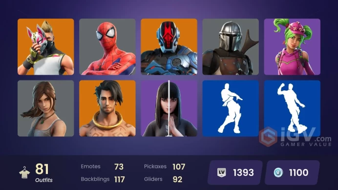 81 skins | Ronin | Raz | Spire Assassin | Torin | Joey | Drift | Predator | Menace | The Cube Queen | The Foundation | Kymera | Carbide