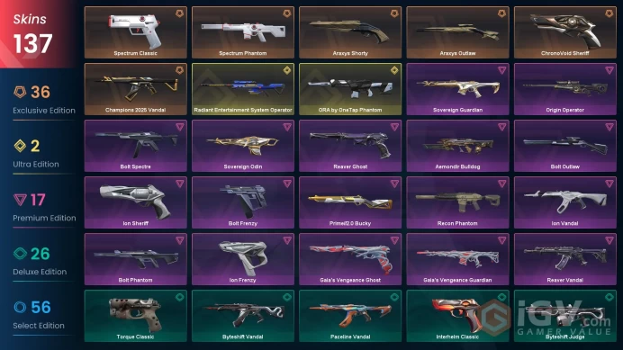 AP/MYS 137230 Spent VP Champions 2025 Bundle VCT 2026 Sigil VCT 2025 Karambit Ayakashi Phantom VCT26 x PRX Classic VCT25 x BLG Classic Evori's S