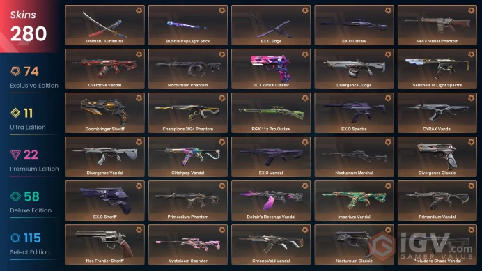 AP/MYS 268665 Spent VP VCT 2025 Karambit Phaseguard Splitter Champions 2024 Phantom Evori Dreamwings Vandal Dolmir's Revenge Vandal Primordium V