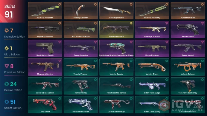EU 91 skins | RGX 11z Pro Blade | RGX 11z Pro Firefly | Kuronami Vandal | Singularity Phantom | Elderflame Vandal | RGX 11z Pro Operator | Recon