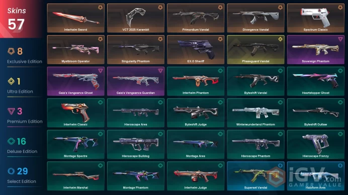 EU | VCT 2025 Karambit, Phaseguard Vandal, Primordium Vandal, Singularity Phantom, Mystbloom Operator, Gaia's Vengeance Ghost, Spectrum Classic