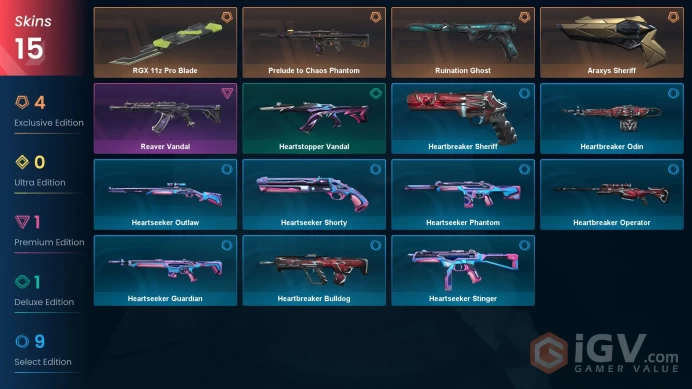 NA / 15 Skins / Reaver Vandal / RGX 11z Pro Blade / Prelude to Chaos Phantom / V120