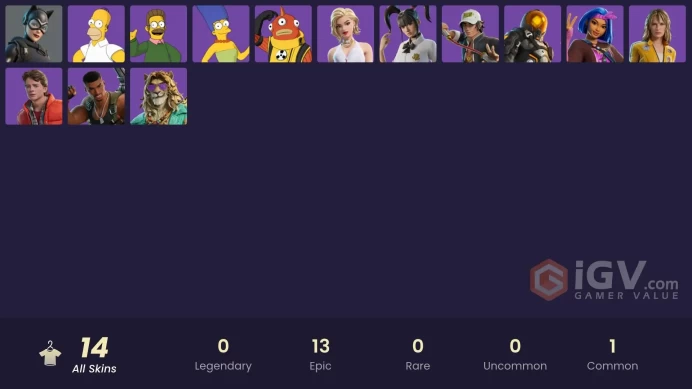 14 skins | Catwoman Zero | Stupid Sexy Flanders (helmet) | Hazardous Blinky Fishstick | Witch Marge | Dark Voyager (Reality Redacted)