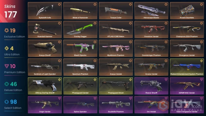 EU / 177 LUX SKINS (Arcane Vandal+Overdrive Vandal+Reaver Sheriff+Prime Vandal) + 8 KNIVES (Arcane Gauntlets) / MAIL (FULL ACCESS)
