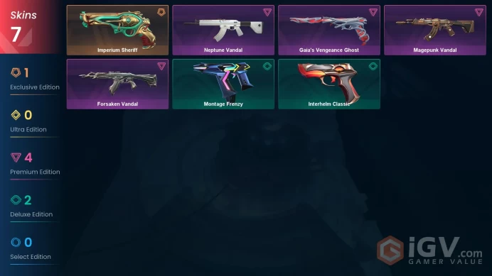 7 Skin // EU-TR // Forsaken Vandal + Magepunk Vandal + Neptune Vandal + Imperium Sheriff + Gaia's Vengeance Ghost // FULL Access // Bronze 2