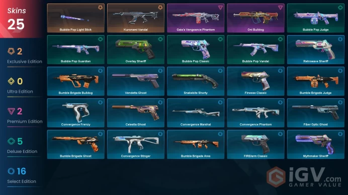 LA | 25 skins | Kuronami Vandal | Bubble Pop Light Stick | Gaia's Vengeance Phantom | Oni Bulldog | Bubble Pop Vandal | I5732