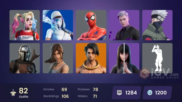 [PC/PSN/XBOX/Nintendo]  82 skins F/A : Ariana Grande | Kakashi Hatake| Harley Quinn | Torin | Alli | Raz | Menace | The Imagined | Predator | Jo