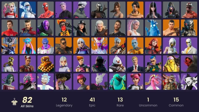 [PC/PSN/XBOX/Nintendo]  82 skins F/A : Ariana Grande | Kakashi Hatake| Harley Quinn | Torin | Alli | Raz | Menace | The Imagined | Predator | Jo