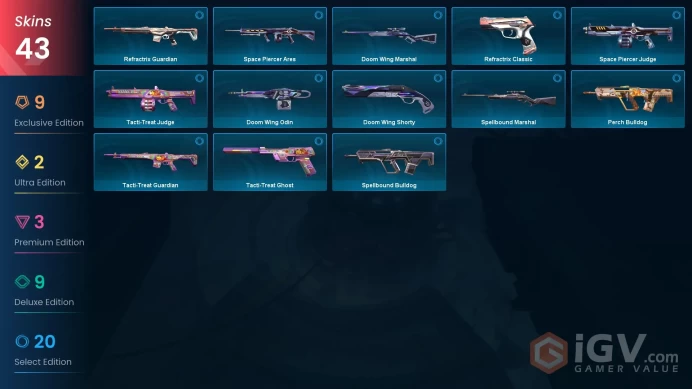 AP - LVL 57 - Unranked - 7 Knifes - 43 Skins (~32,175 VP) Elderflame Vandal, 5 Years Knife, Storm Maw Axe, Onimaru Kunitsuna, Solarex Relic, Neo
