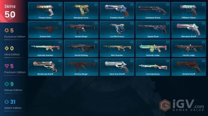 AP - LVL 265 - Unranked - 2 Knifes - 50 Skins (~15,400 VP) Sentinels of Light Operator, Artisan Foil, Singularity Spectre, Velocity Karambit, Si