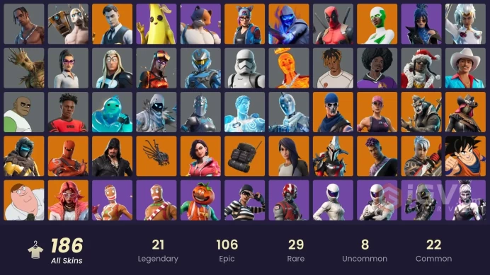186 skins | Travis Scott | Itachi Uchiha | Reaper | Ride The Pony | Gold Midas | Gold Brutus | Sentinel | Backlash | Zenith