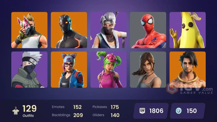 129 skins | Sasuke Uchiha | Omega | Ride The Pony | Sentinel | Ruin | Ragnarok | Zenith | The Ageless | Calamity | Piccolo | The Scientist