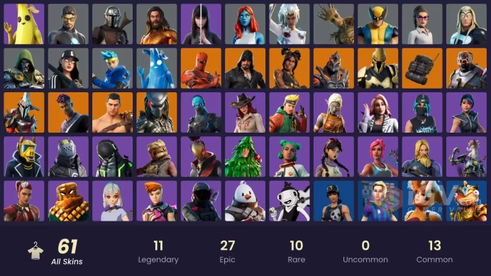 61 skins | Tart Tycoon | Fade | Ruin | Menace | Eternal Knight | Ultima Knight | The Scientist | Blackheart | Luxe | Predator | Hybrid