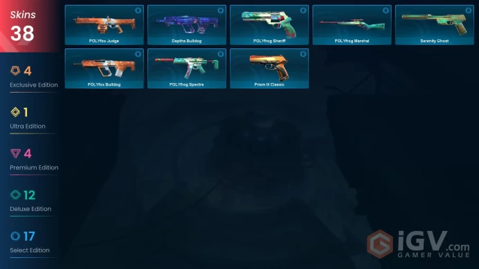 AP - LVL 19 - Unranked - 1 Knife - 38 Skins (~16,100 VP) Elderflame Vandal, Prism III Axe, Glitchpop Vandal, Singularity Phantom