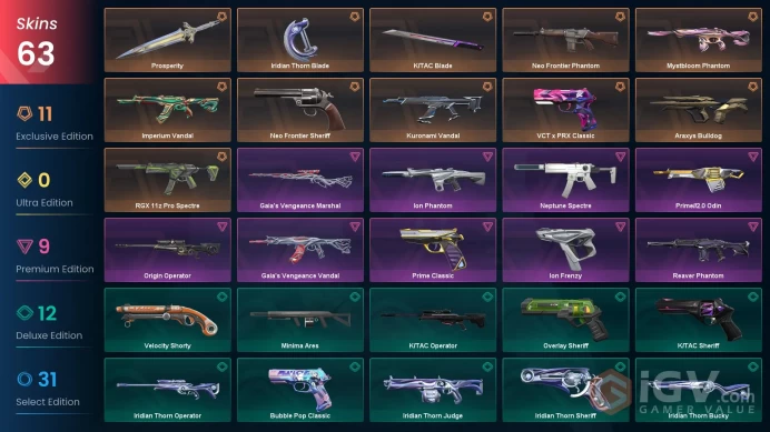 AP - LVL 285 - Unranked - 3 Knifes - 63 Skins (~36,225 VP) Mystbloom Phantom, Kuronami Vandal, Neo Frontier Phantom, Iridian Thorn Blade, Prospe