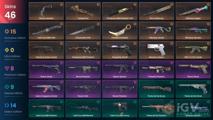 EU - LVL 60 - Unranked - 8 Knifes - 46 Skins (~62,975 VP) Champions 2022 Butterfly Knife, Reaver Karambit, Recon Balisong, Prime2 Karambit, Cham