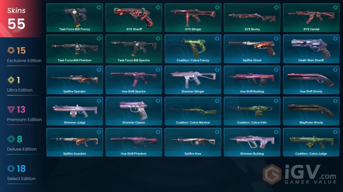 EU - LVL 71 - Unranked - 7 Knifes - 55 Skins (~63,900 VP) Reaver Karambit, Glitchpop Vandal, Blade of Chaos, RGX 11z Pro Blade, Task Force 809 K