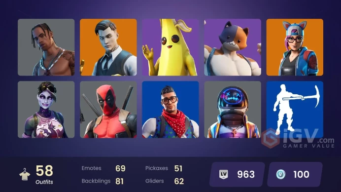 58 skins | Travis Scott | Astro Jack | Gold Midas | Carbon Commando | Prodigy | Ruin | Lynx | Battle Hound | A.I.M. | Zenith | Frostbite