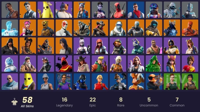 58 skins | Travis Scott | Astro Jack | Gold Midas | Carbon Commando | Prodigy | Ruin | Lynx | Battle Hound | A.I.M. | Zenith | Frostbite