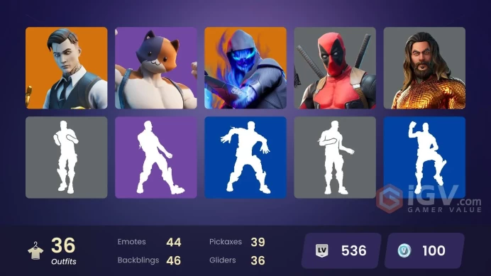 36 skins | Ride The Pony | Gold Midas | Gold Brutus | Point Patroller | Trilogy | Fade | Eternal Knight | Gear Specialist Maya | Fusion
