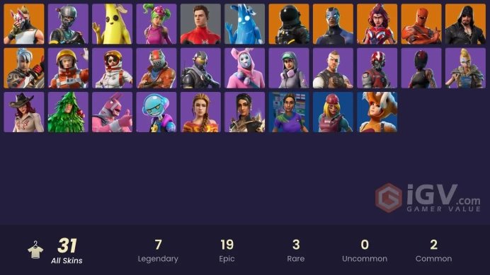 31 skins | Elite Agent | Take The L | Snowflake | Rogue Agent | Valor | Drift | Blackheart | Carbide | Hybrid | Ronin | Dark Voyager
