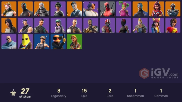 27 skins | Omega | Havoc | Trailblazer | Snowflake | Gold Midas | Sub Commander | Valor | Gear Specialist Maya | Carbide | The Visitor | Drift