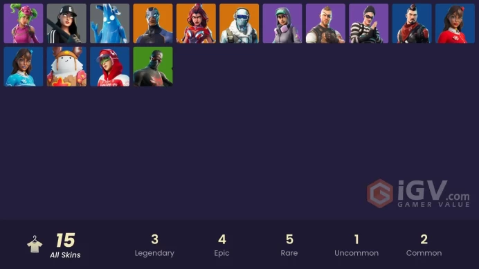 15 skins | Tidy | Valor | Frostbite | Carbide | Polar Peely | Ruby Shadows | Battlehawk | Teknique | Zoey | Scoundrel | Krisabelle | Blizzabelle