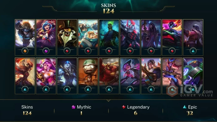 [D170] NA/EUW/OCE/JP/ 172 heroes / 124skins /  Instant Delivery/ Can change bound email and password/Can be transferred to any server