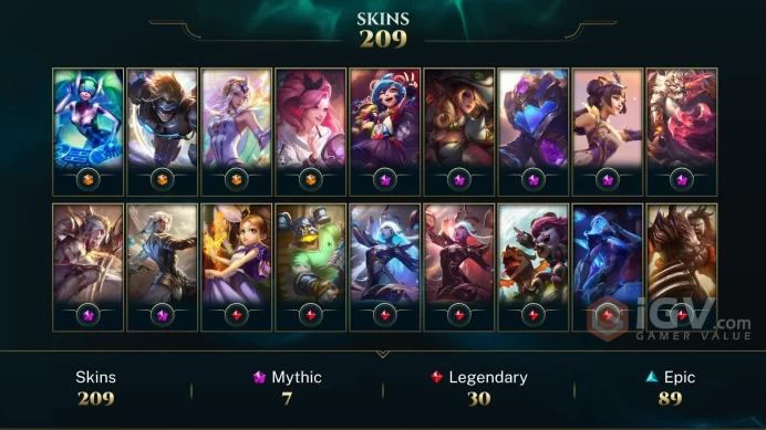 [D167] NA/EUW/OCE/JP/ 170 heroes / 209skins /  Instant Delivery/ Can change bound email and password/Can be transferred to any server