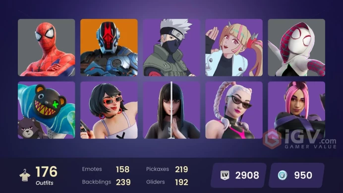 176 skins [All Platforms] Spider-Man | Spider-Gwen | Geralt of Rivia | Peter Griffin | Naruto Uzumaki | Twyn | 600 VB | Instant Delivery