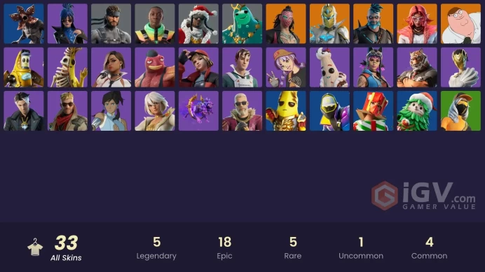 33 skins [All Platforms] Peter Griffin | Subzero Cryptic | Spectra Knight | Omegarok | Kado Thorne | Valeria | 350 VB | Instant Delivery