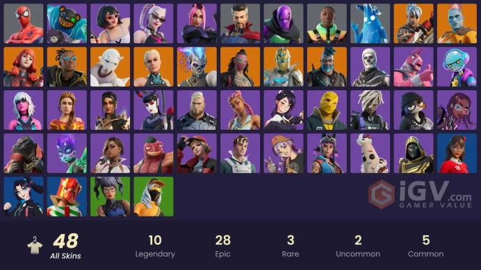 48 skins [All Platforms] Spider-Man | Ronin | Paradigm (Reality-659) | Spectra Knight | Snap | The Origin | 500 VB | Instant Delivery