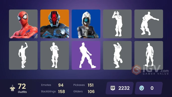 72 skins [All Platforms] Spider-Man | Geralt of Rivia | Ronin | Zeus | The Foundation | Dark Red Knight | 0 VB | Instant Delivery