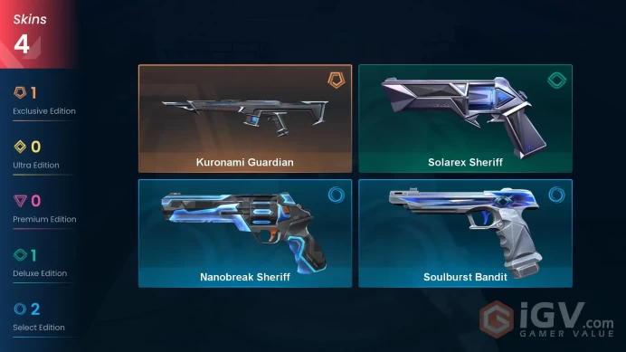 EU 4 skins | Solarex Sheriff | Kuronami Guardian | Soulburst Bandit | Nanobreak Sheriff | V0571