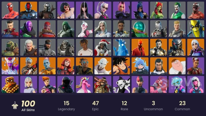 100 skins [All Platforms] Spider-Man | Geralt of Rivia | Peter Griffin | Sultura | Subzero Cryptic | Fixer | 750 VB | Instant Delivery