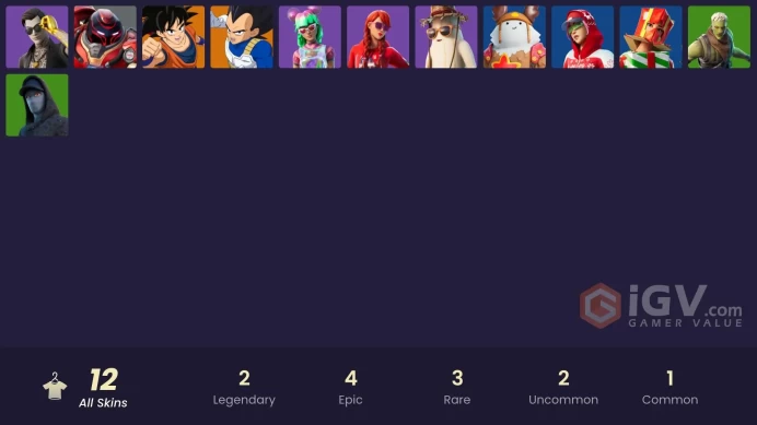 12 skins [All Platforms] Son Goku | Vegeta | Iron Man Zero | Summer Fable | Unpeely | Midsummer Midas | 100 VB | Instant Delivery