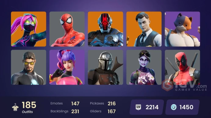 185 skins [All Platforms] OG STW | Lara Croft | Reaper | Major Glory | Joltara | Spider-Man | Spider-Gwen | 1450 VB | Instant Delivery