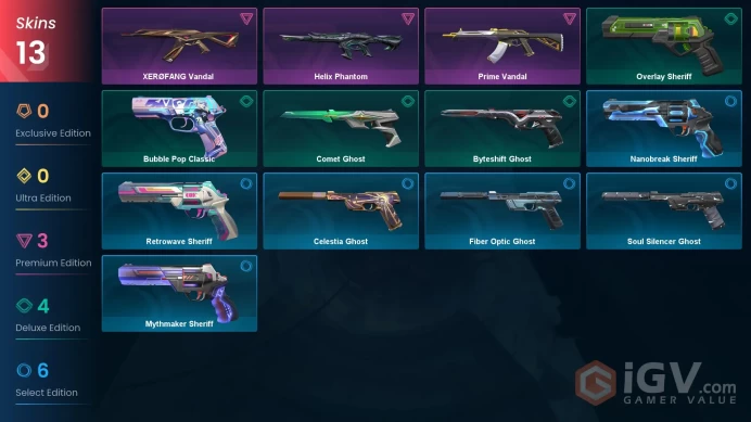 | AP | 13 SKINS | VALUE: 5325 VP | Prime Vandal | XERØFANG Vandal  | RANKED READY | 228 LEVEL | INSTANT DELIVERY | FULL ACCESS | FolHi |
