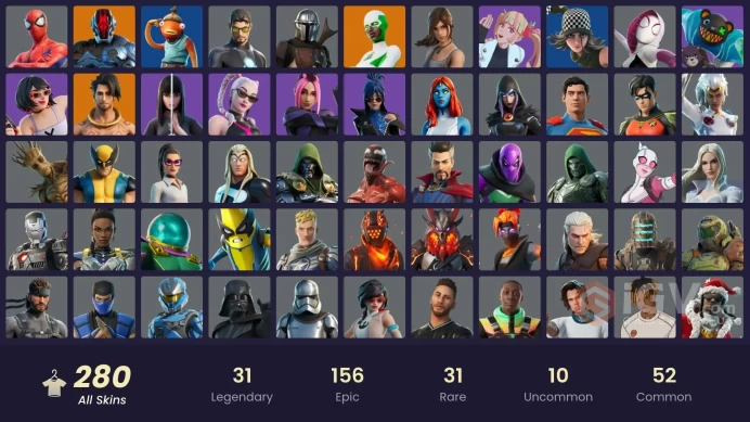 280 skins [All Platforms] Lara Croft | Dummy Supreme | Backlash | Spider-Man | Spider-Gwen | Geralt of Rivia | 250 VB | Instant Delivery